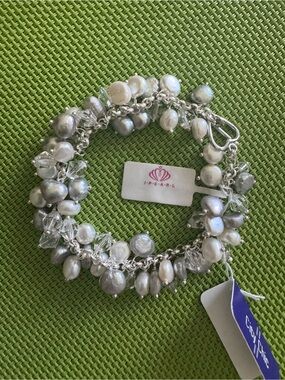 Pearl Silver & White Multi-Pearl Charm Bracelet